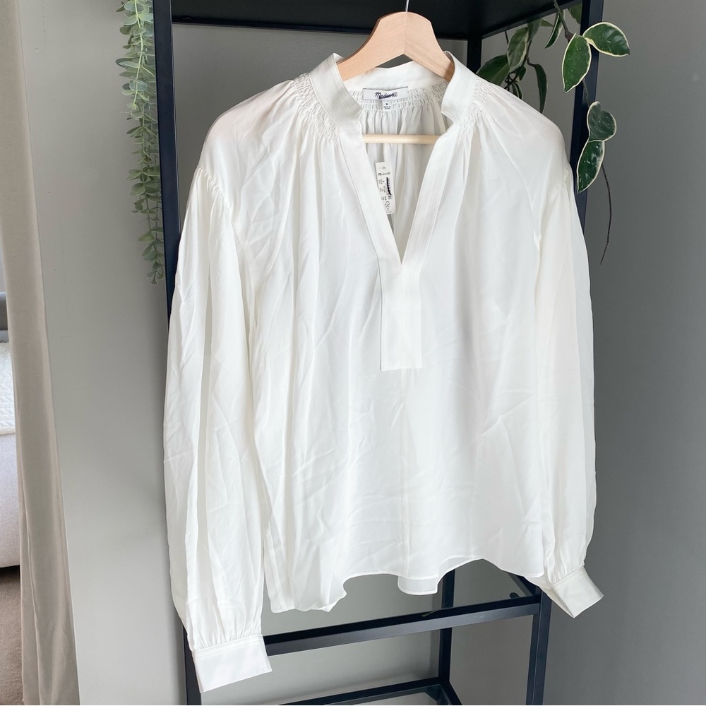 NWT Madewell Shirred Long Sleeve Top in Silk